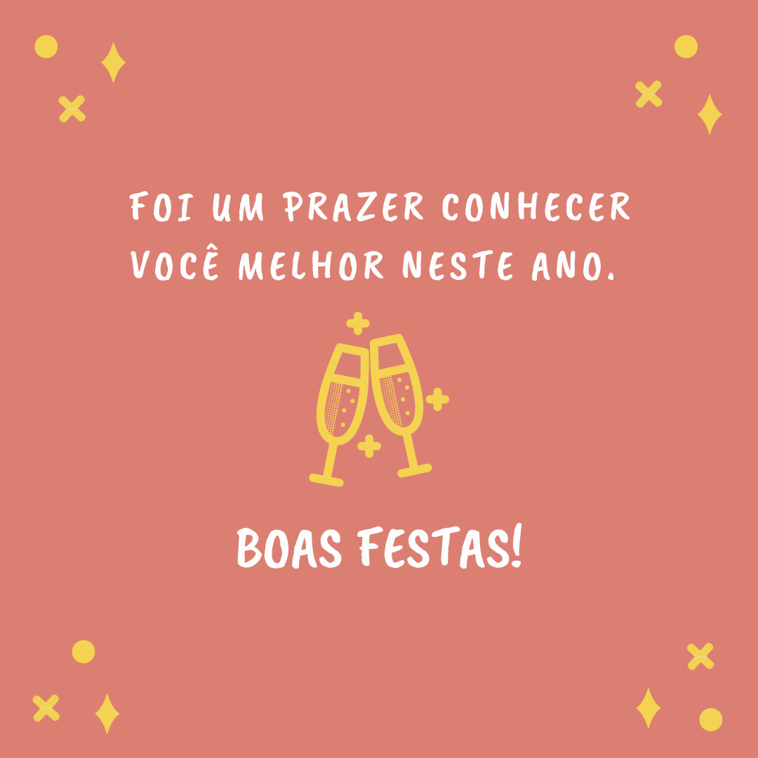 Foi um prazer conhecer você melhor neste ano. Boas Festas!