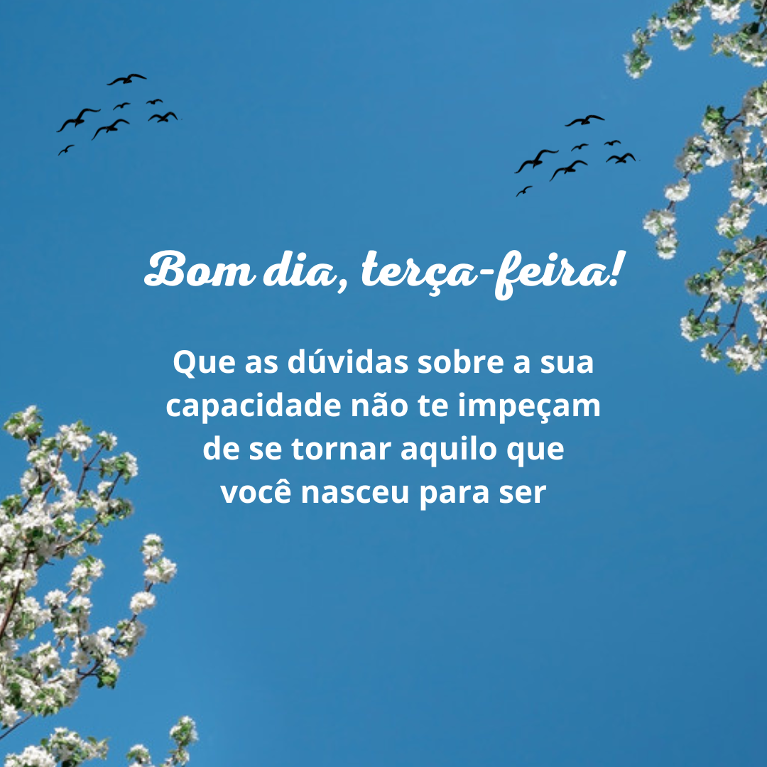 Bom dia, terça-feira! Que as dúvidas sobre a sua capacidade não te impeçam de se tornar aquilo que você nasceu para ser.