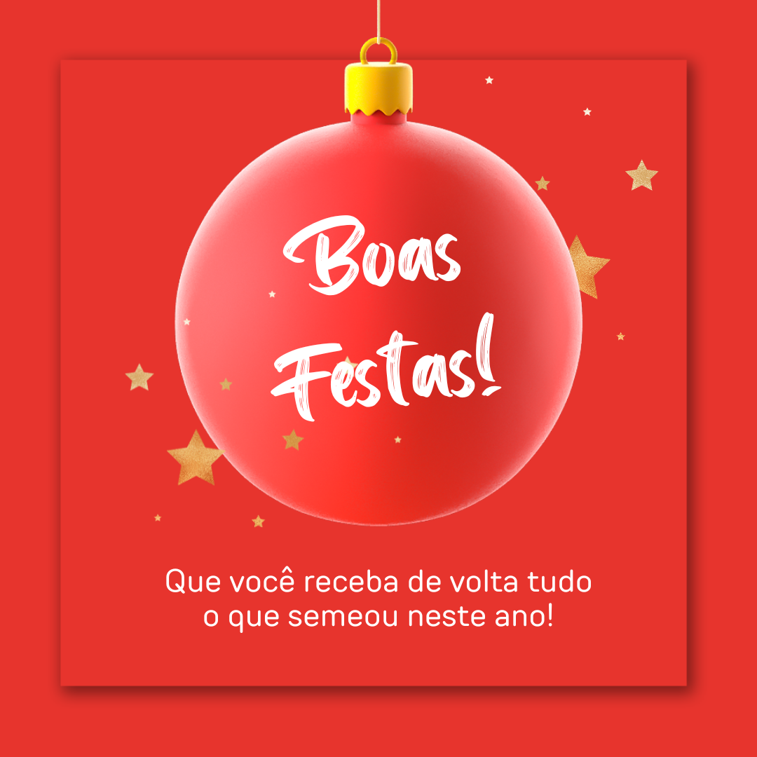 Que você receba de volta tudo o que semeou neste ano. Boas Festas!