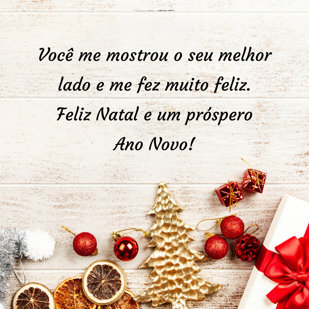 Você me mostrou o seu melhor lado e me fez muito feliz. Feliz Natal e um próspero Ano Novo.