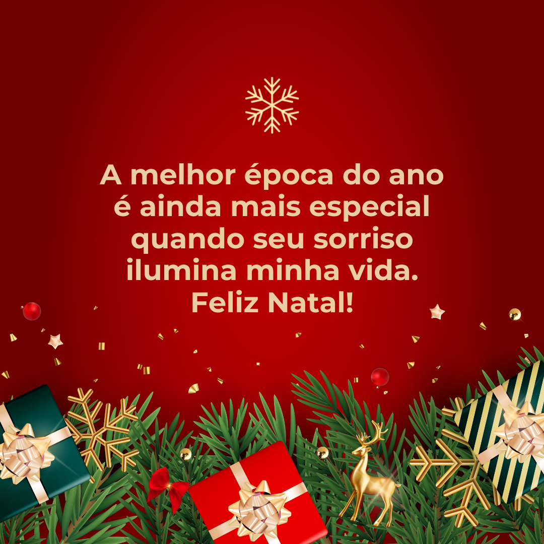 A melhor época do ano é ainda mais especial quando seu sorriso ilumina minha vida. Feliz Natal!