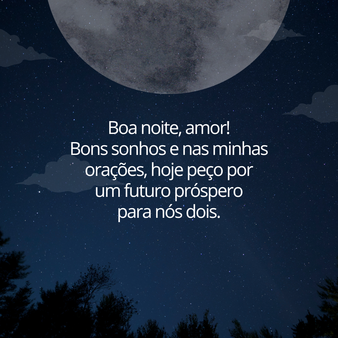 Boa noite, amor! Bons sonhos e nas minhas orações, hoje peço por um futuro próspero para nós dois.