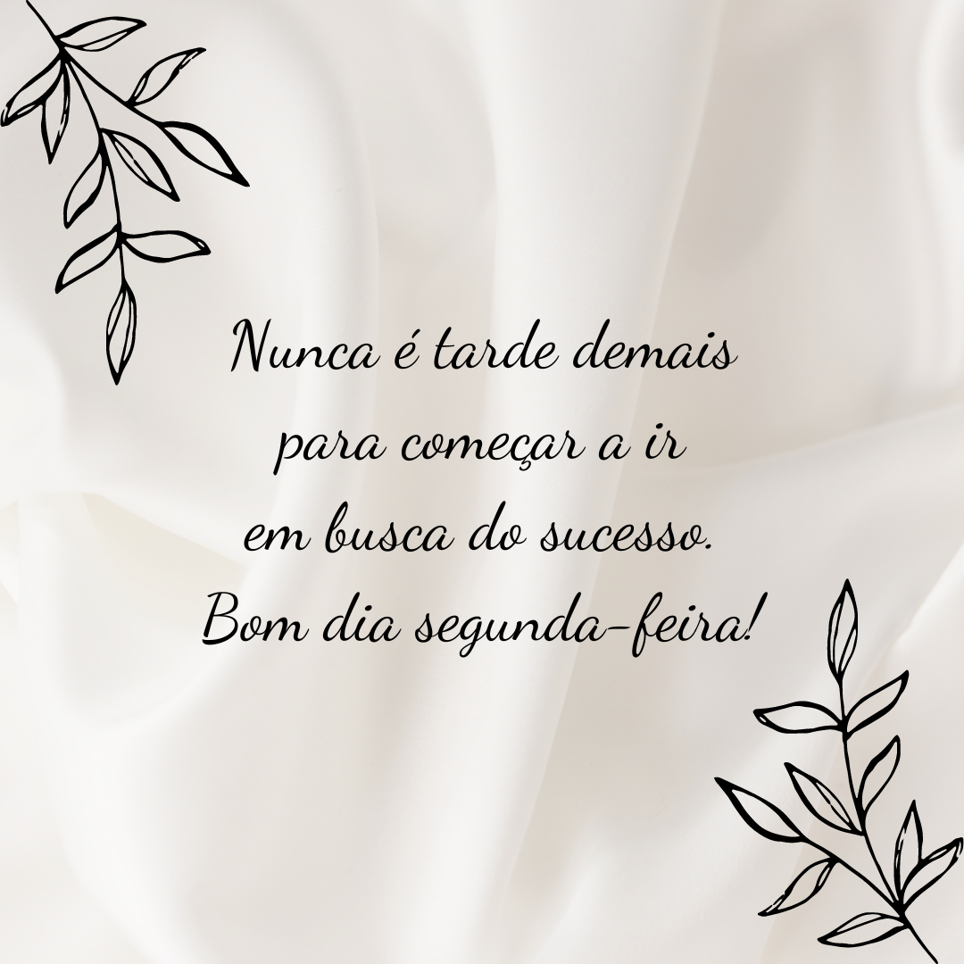 Nunca é tarde demais para começar a ir em busca do sucesso. Bom dia segunda-feira!