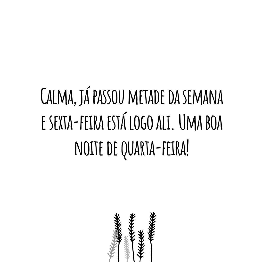 Calma, já passou metade da semana e sexta-feira está logo ali. Uma boa noite de quarta-feira!