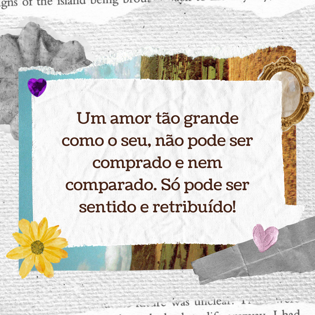 Um amor tão grande como o seu, não pode ser comprado e nem comparado. Só pode ser sentido e retribuído!