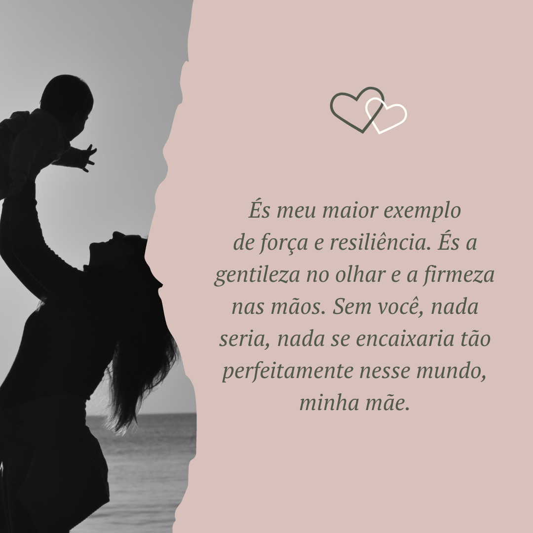 És meu maior exemplo de força e resiliência. És a gentileza no olhar e a firmeza nas mãos. Sem você, nada seria, nada se encaixaria tão perfeitamente nesse mundo, minha mãe.