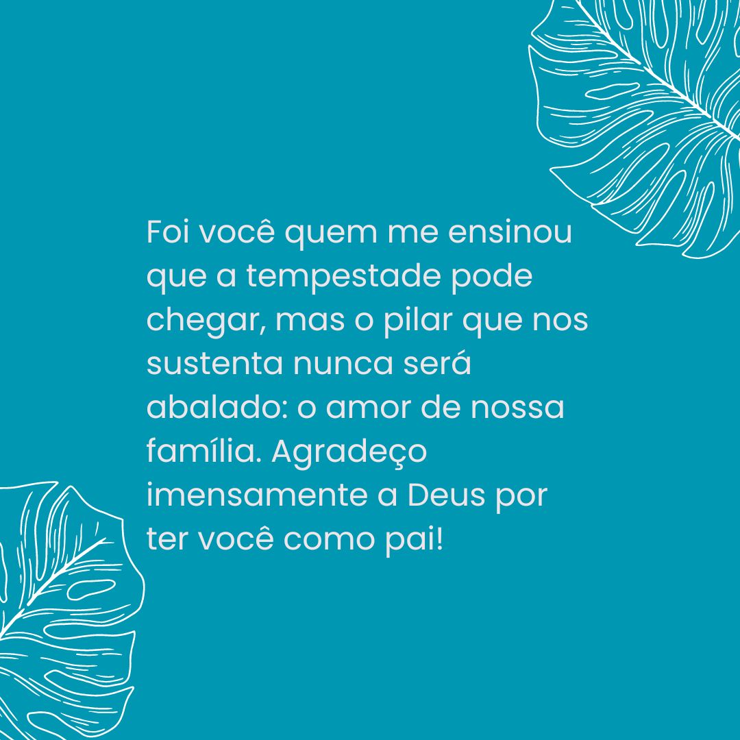 Foi você quem me ensinou que a tempestade pode chegar, mas o pilar que nos sustenta nunca será abalado: o amor de nossa família. Agradeço imensamente a Deus por ter você como pai!