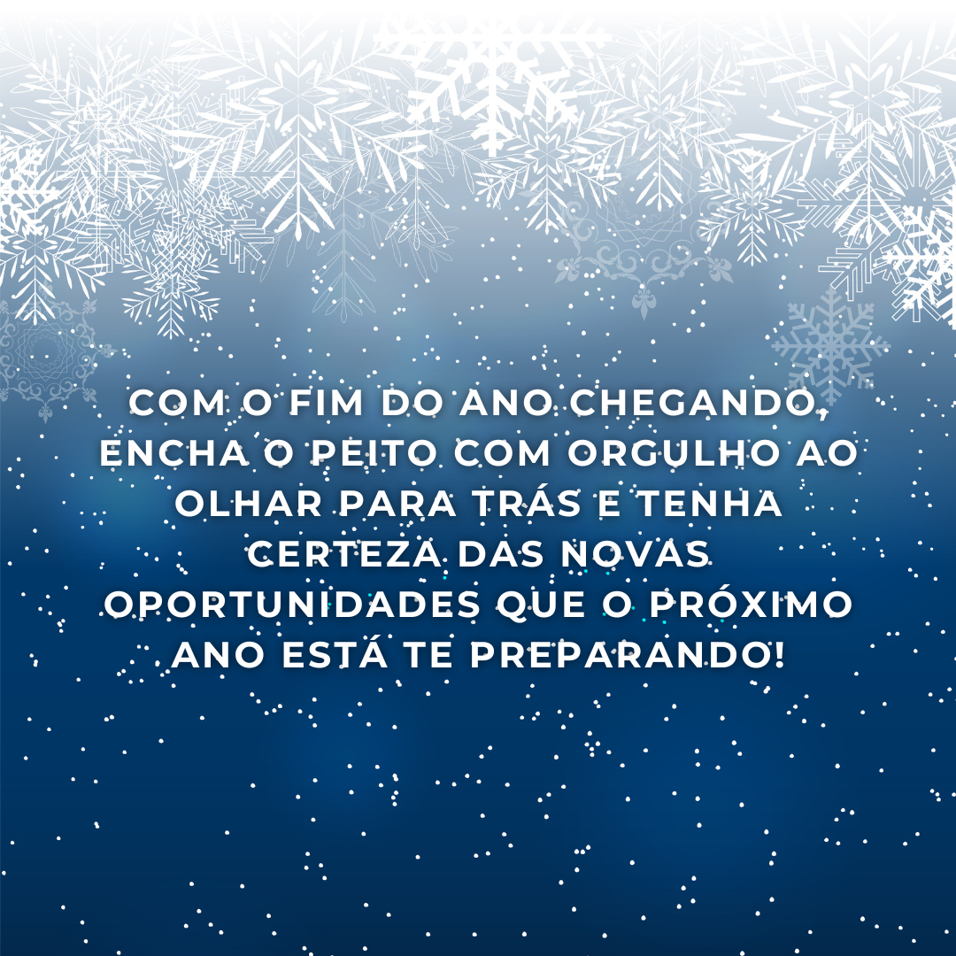 Com o fim do ano chegando, encha o peito com orgulho ao olhar para trás e tenha certeza das novas oportunidades que o próximo ano está te preparando!