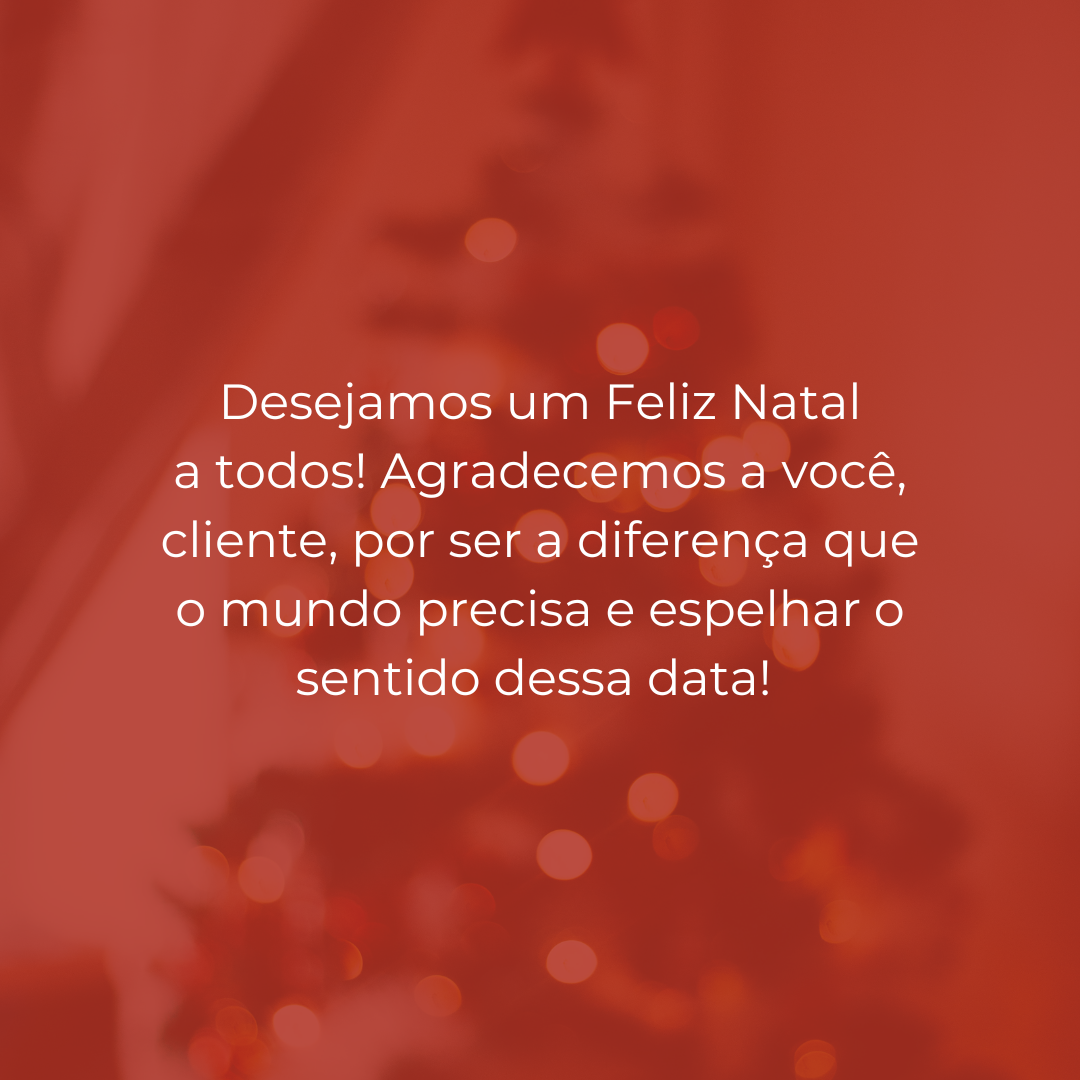 Desejamos um Feliz Natal a todos! Agradecemos a você, cliente, por ser a diferença que o mundo precisa e espelhar o sentido dessa data! 