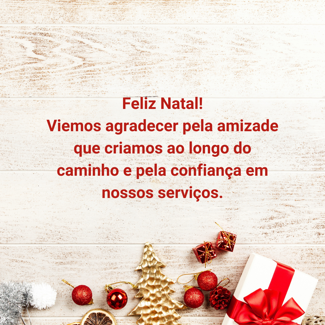 Feliz Natal! Viemos agradecer pela amizade que criamos ao longo do caminho e pela confiança em nossos serviços.